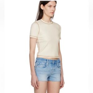 Frame Contrast Stitching Rib Knit Crewneck Tee